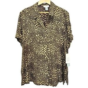 Jones New York Brown and Cream Button Down Shirt